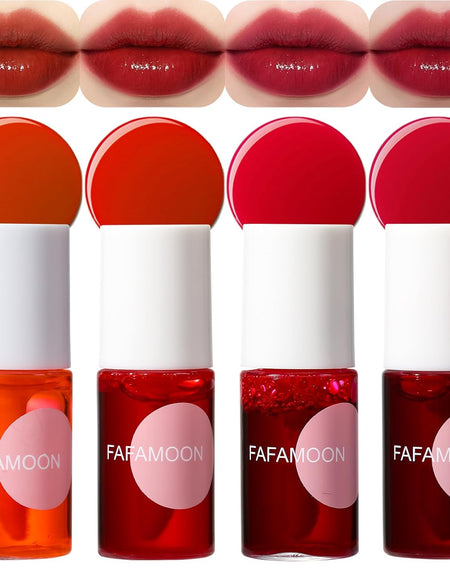 4 Colors Lip Tint Stain Set, Lip Stain Long Lasting Waterproof, Lightweight, Non-Sticky, Transfer-Proof Lip Gloss, Matte Finish Korean Makeup, Multi-Use Lip and Cheek Tint